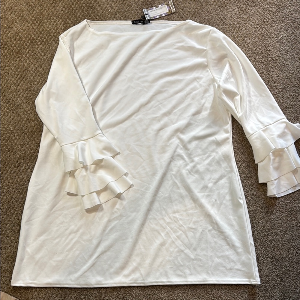 Boohoo White Ruffled Dress
